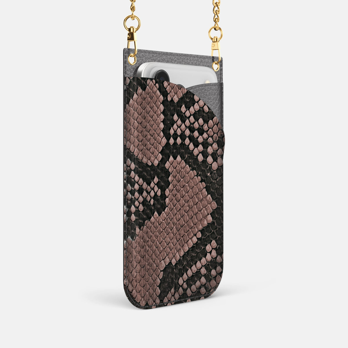 Crossbody Bag For iPhone 18 Pro In Deluxe Python -2 | Mahogany-Brown-Gold