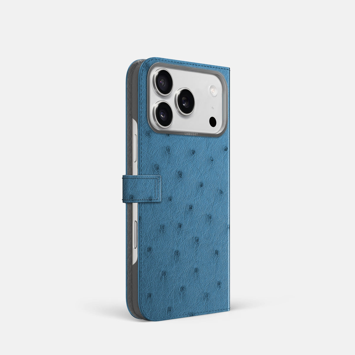 Folio Case with Clasp For iPhone 18 Pro In Ostrich -1 | Blue-Jeans-Steel