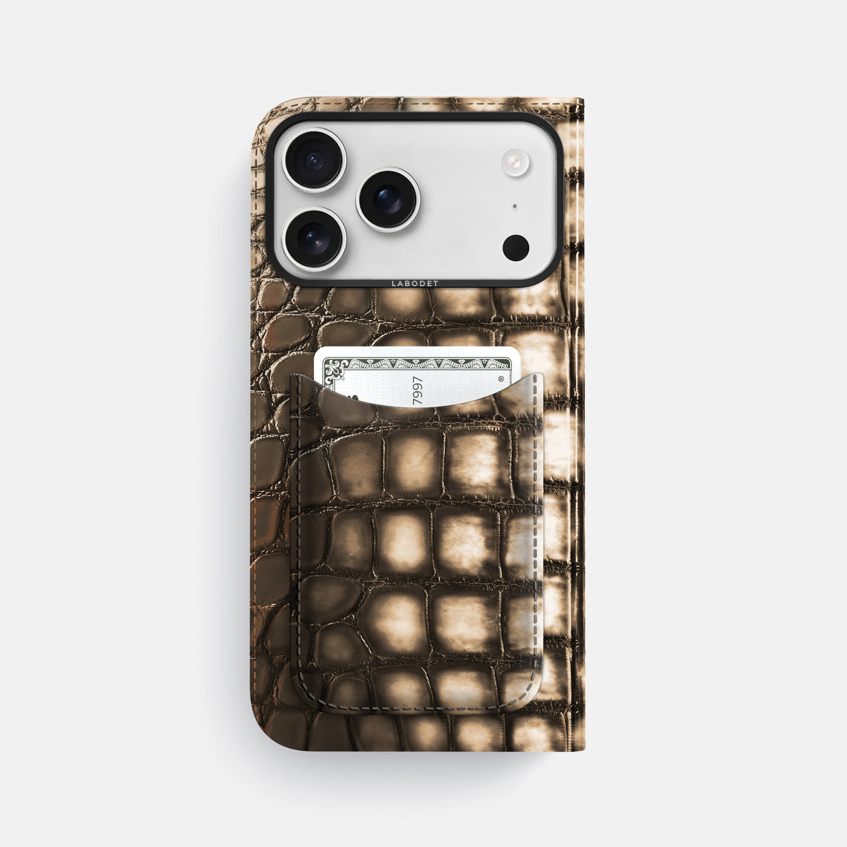 Folio Case with Card For iPhone 17 Pro Max In Patina Alligator -3 | Etoupe-Black