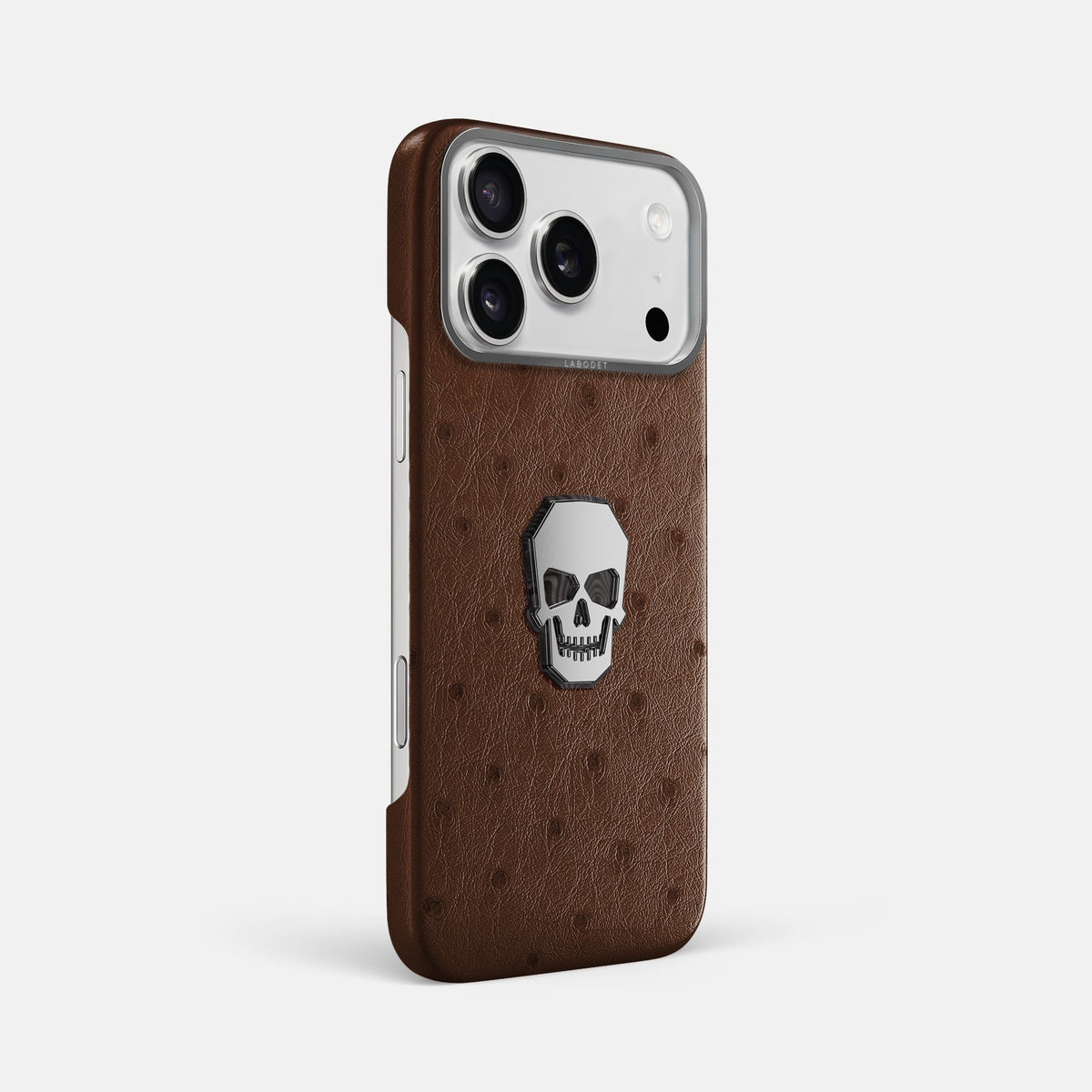 Classic Case With Titanium Skull For iPhone 18 Pro Max In Ostrich -2 | Chocolate-Steel