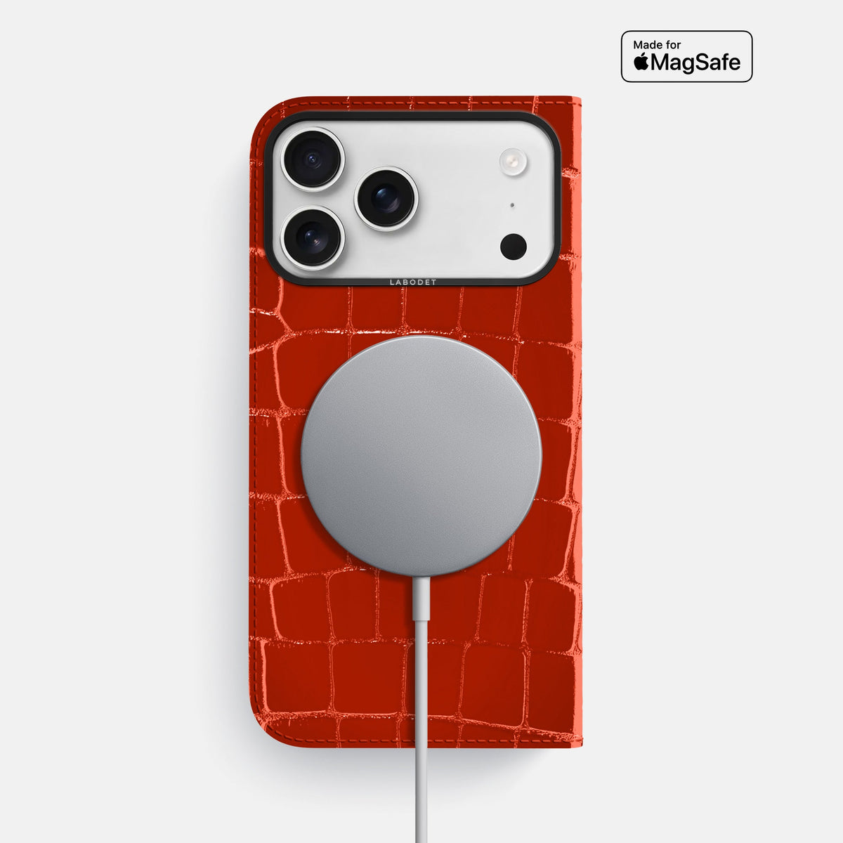 Folio Case For iPhone 18 Pro Max In Shiny Alligator -3 | Orange-Black