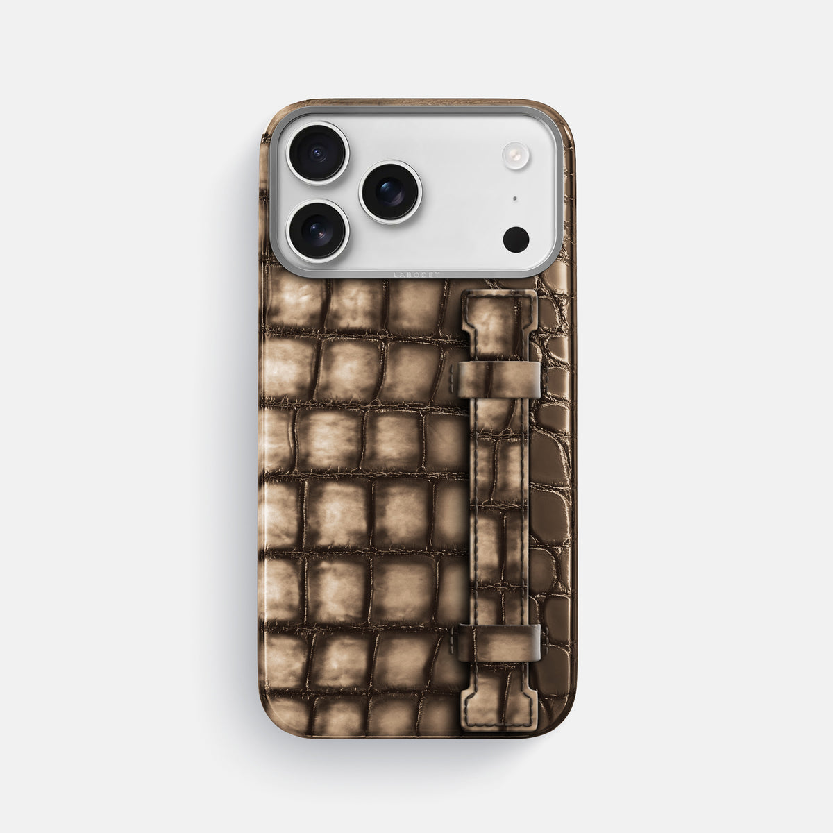 Handle Case For iPhone 17 Pro Max In Patina Alligator -1 | Etoupe-Steel