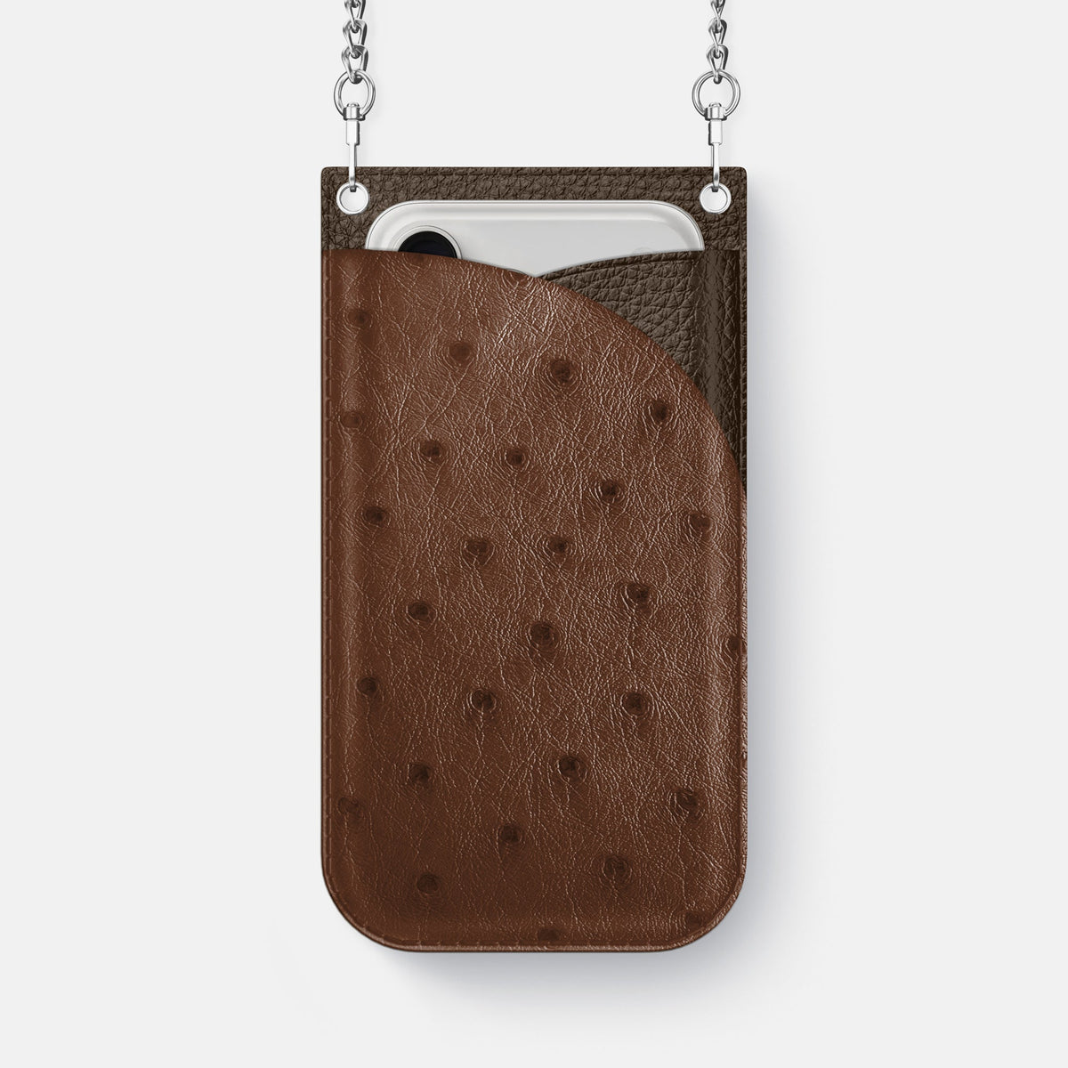 Crossbody Bag For iPhone 18 Pro Max In Ostrich -1 | Chocolate-Steel