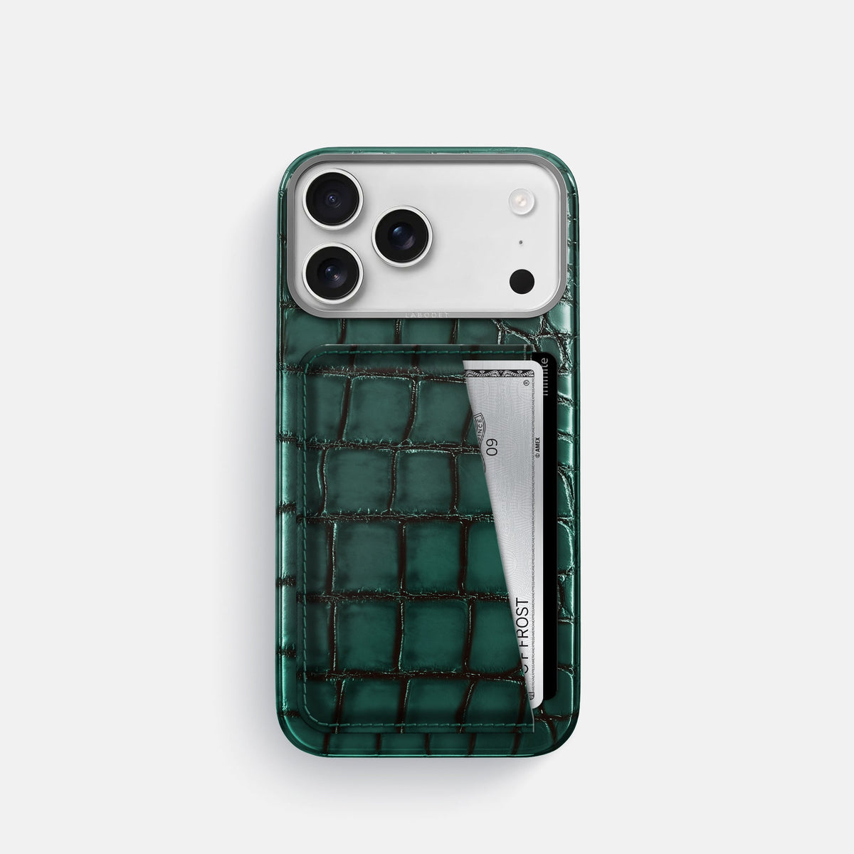 Double Card Case For iPhone 18 Pro In Patina Alligator -1 | Green-Steel