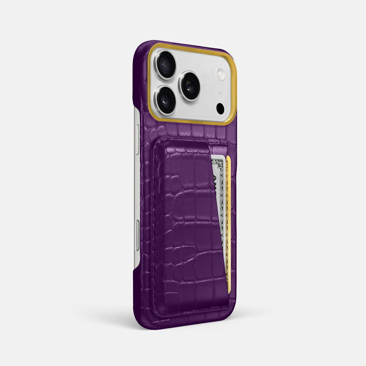 Double Card Case For iPhone 18 Pro Max In Alligator -2 | Purple-Gold