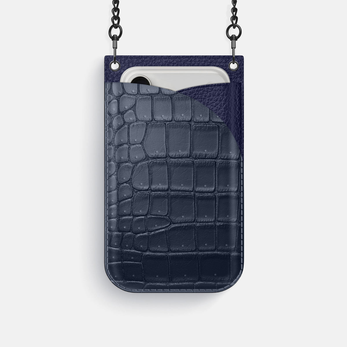 Crossbody Bag For iPhone 18 Pro In Porosus Crocodile -1 | Deep-Blue-Sea-Black