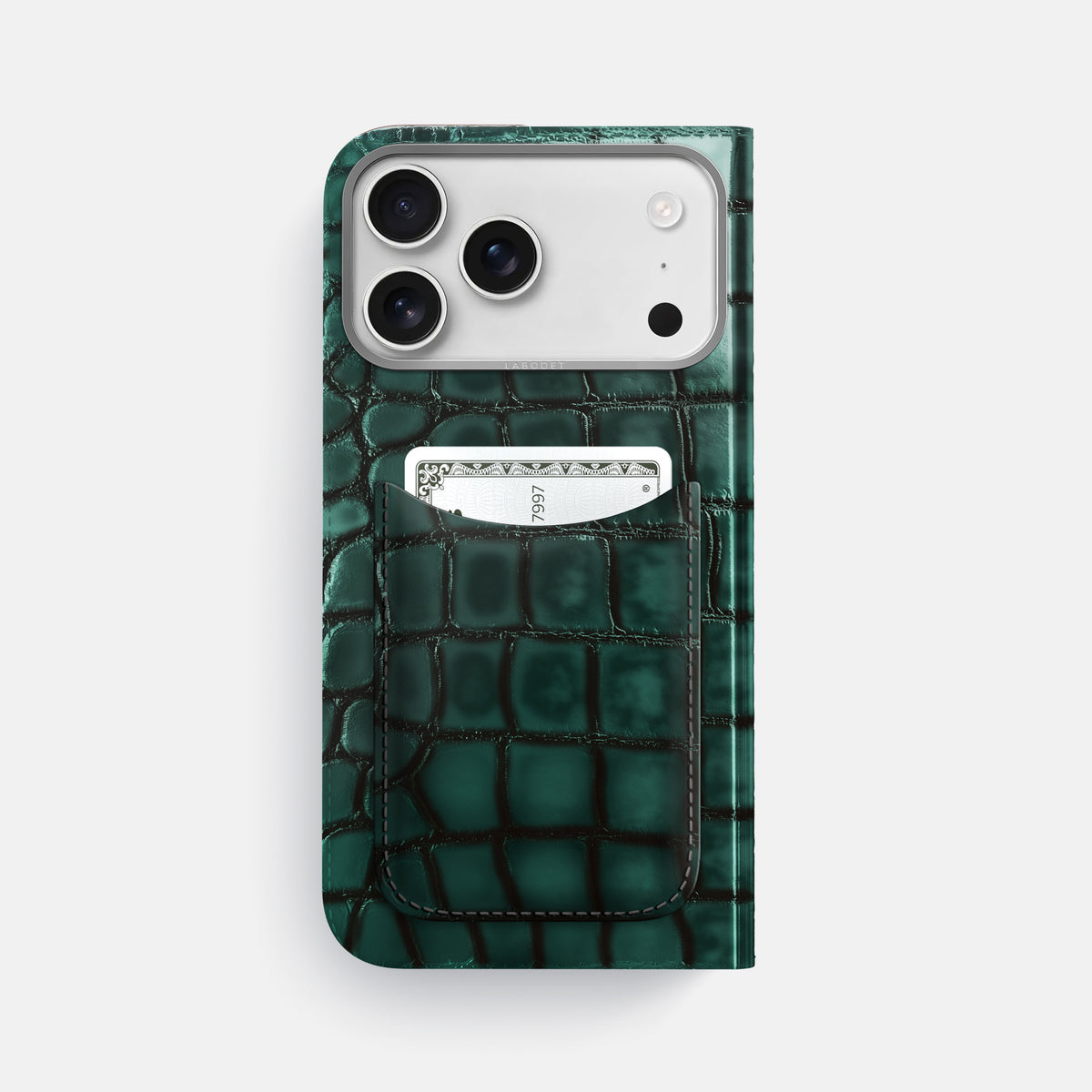 Folio Case with Card For iPhone 17 Pro Max In Patina Alligator -3 | Green-Steel