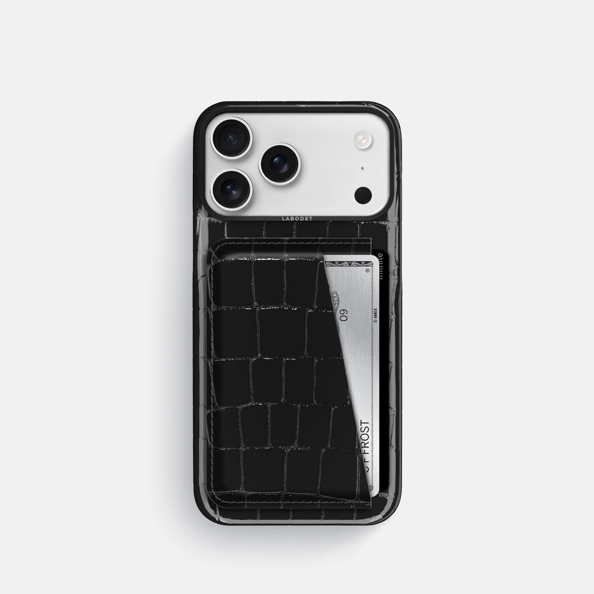Double Card Case For iPhone 17 Pro In Shiny Alligator -1 | Black-Black