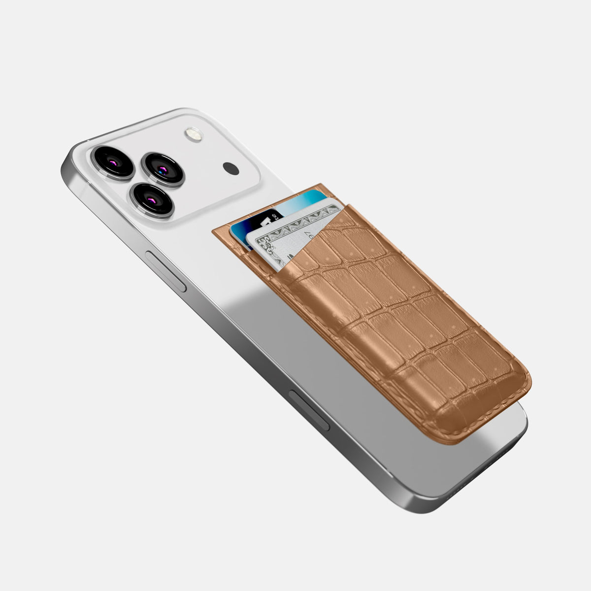 MagSafe Wallet For iPhone 18 Pro Max In Porosus Crocodile -4 | Milk-Chocolate