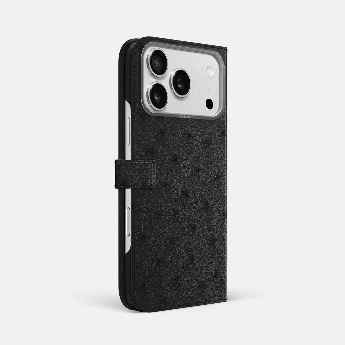 Folio Case with Clasp For iPhone 18 Pro Max In Ostrich -1 | Black-Steel