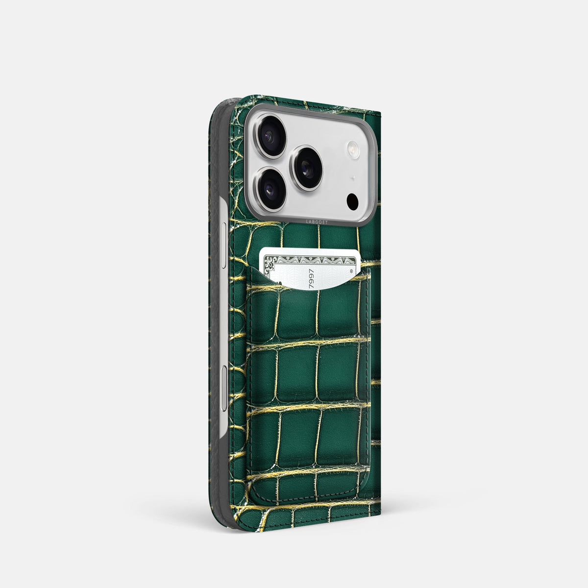 Folio Case with Card For iPhone 18 Pro In Patina Alligator -1 | Cambridge-Steel