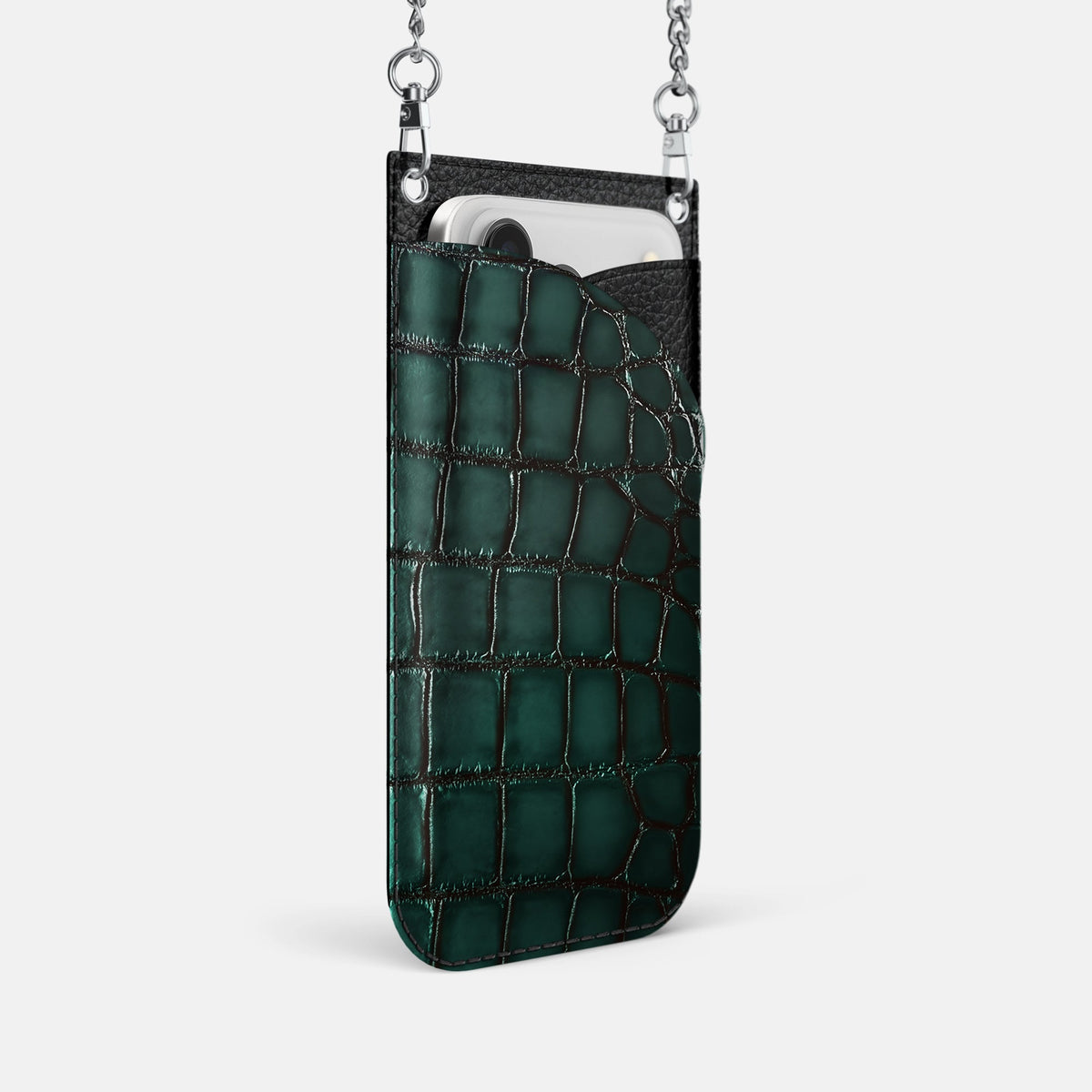 Crossbody Bag For iPhone 18 Pro In Patina Alligator -2 | Green-Steel