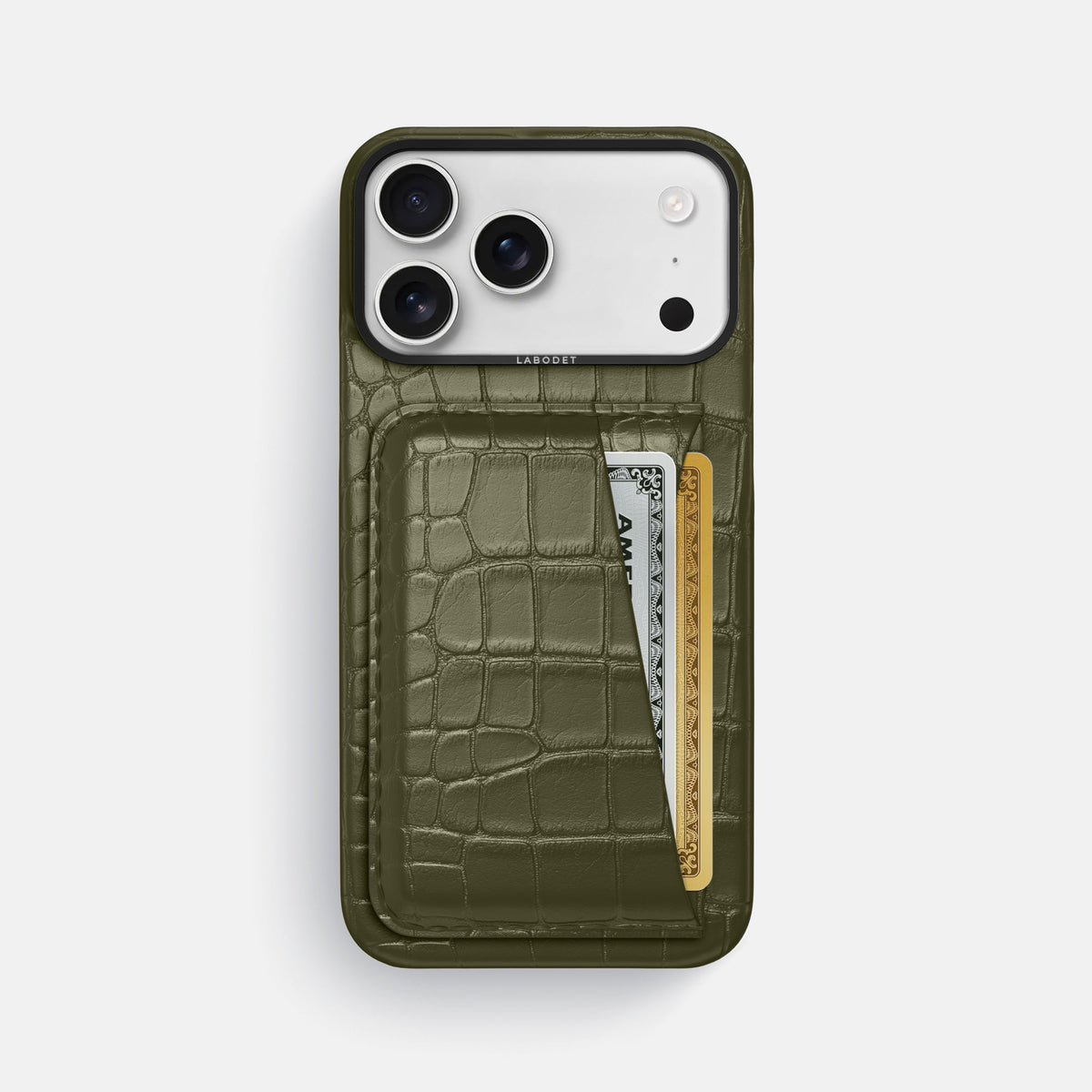 Double Card Case For iPhone 18 Pro Max In Alligator -1 | Kaki-Green-Black