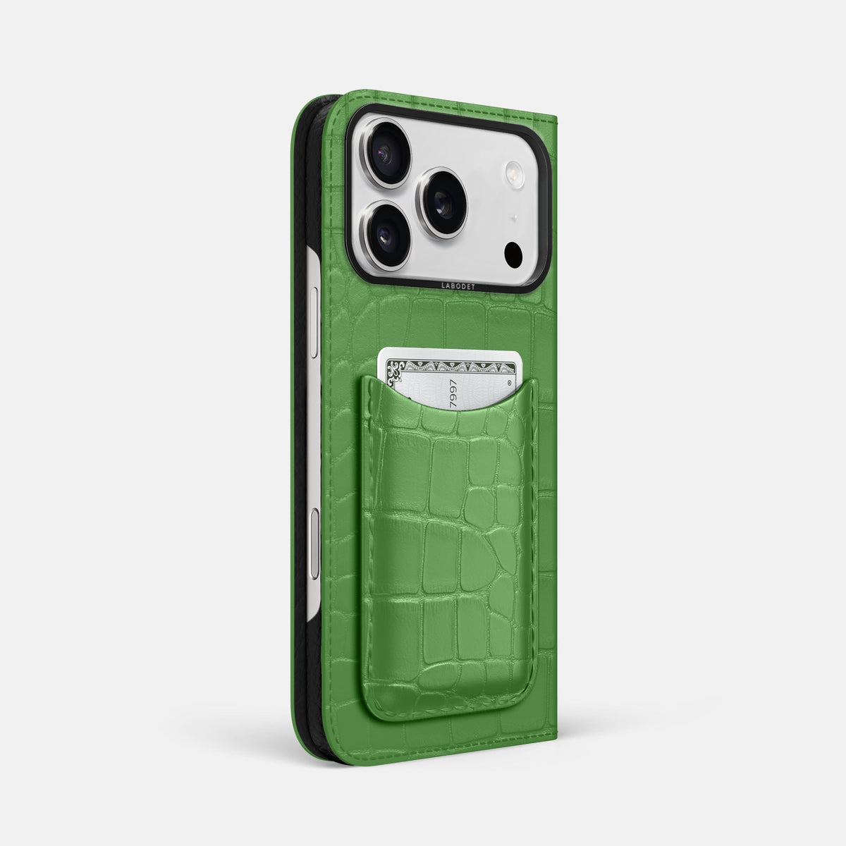 Folio Case with Card For iPhone 18 Pro Max In Alligator -1 | Apple-Green-Black