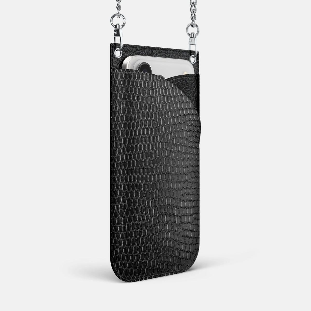 Crossbody Bag For iPhone 18 Pro Max In Lizard -2 | Black-Steel