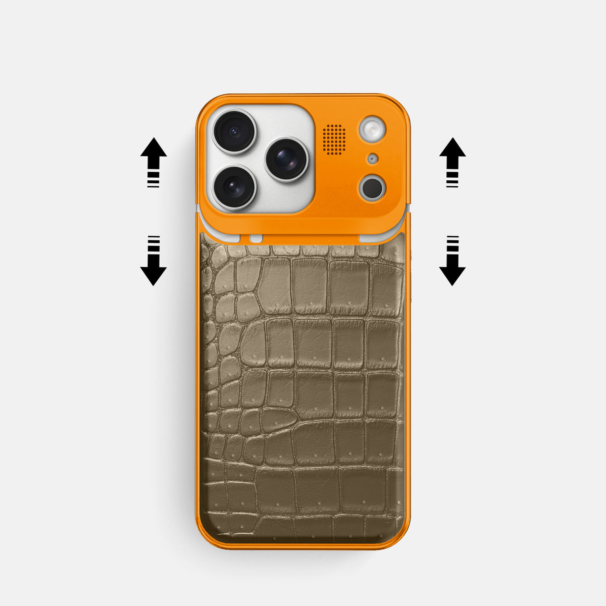 Metal Case For iPhone 17 Pro In Porosus Crocodile -2 | Kaki-Green-Orange