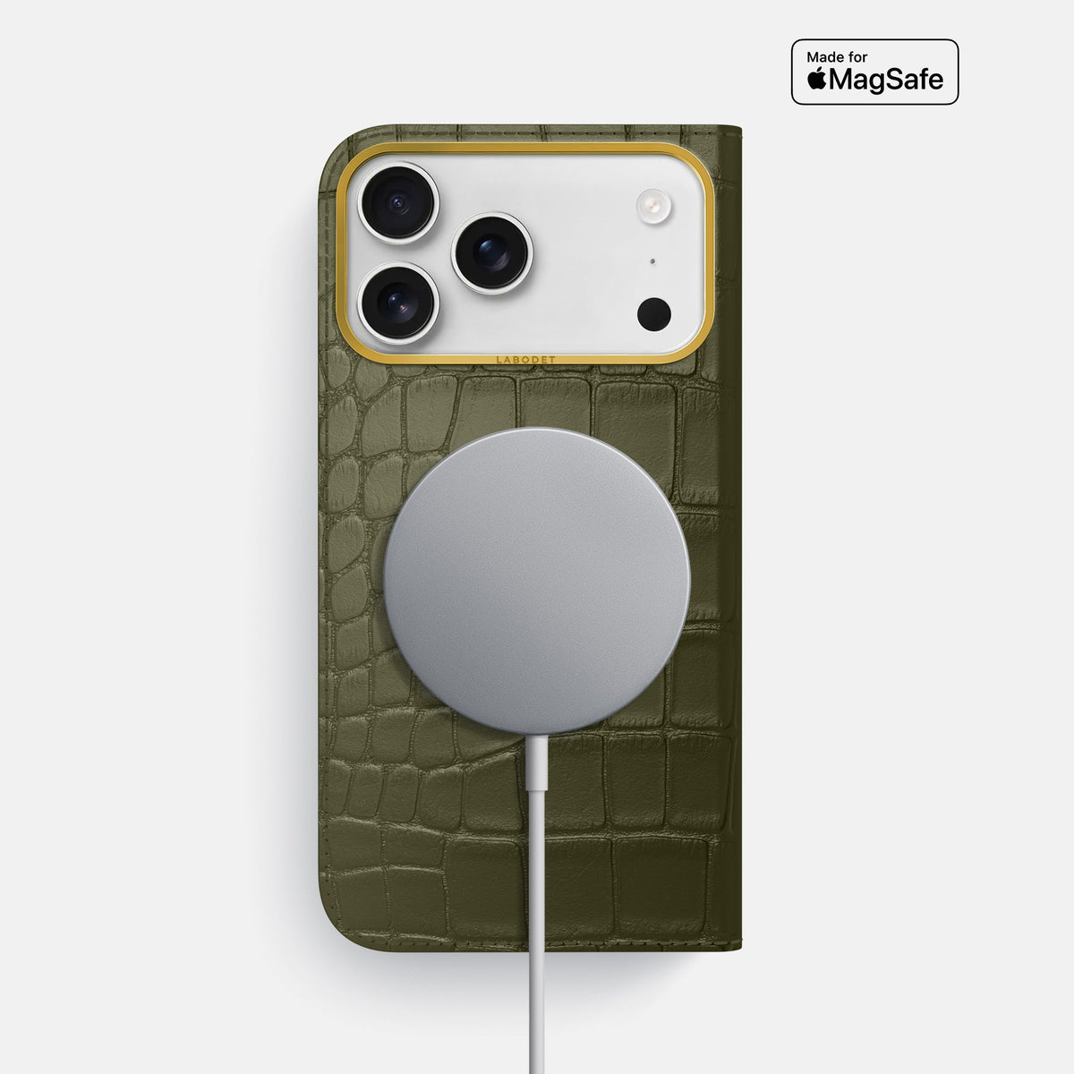 Folio Case For iPhone 18 Pro Max In Alligator -3 | Kaki-Green-Gold