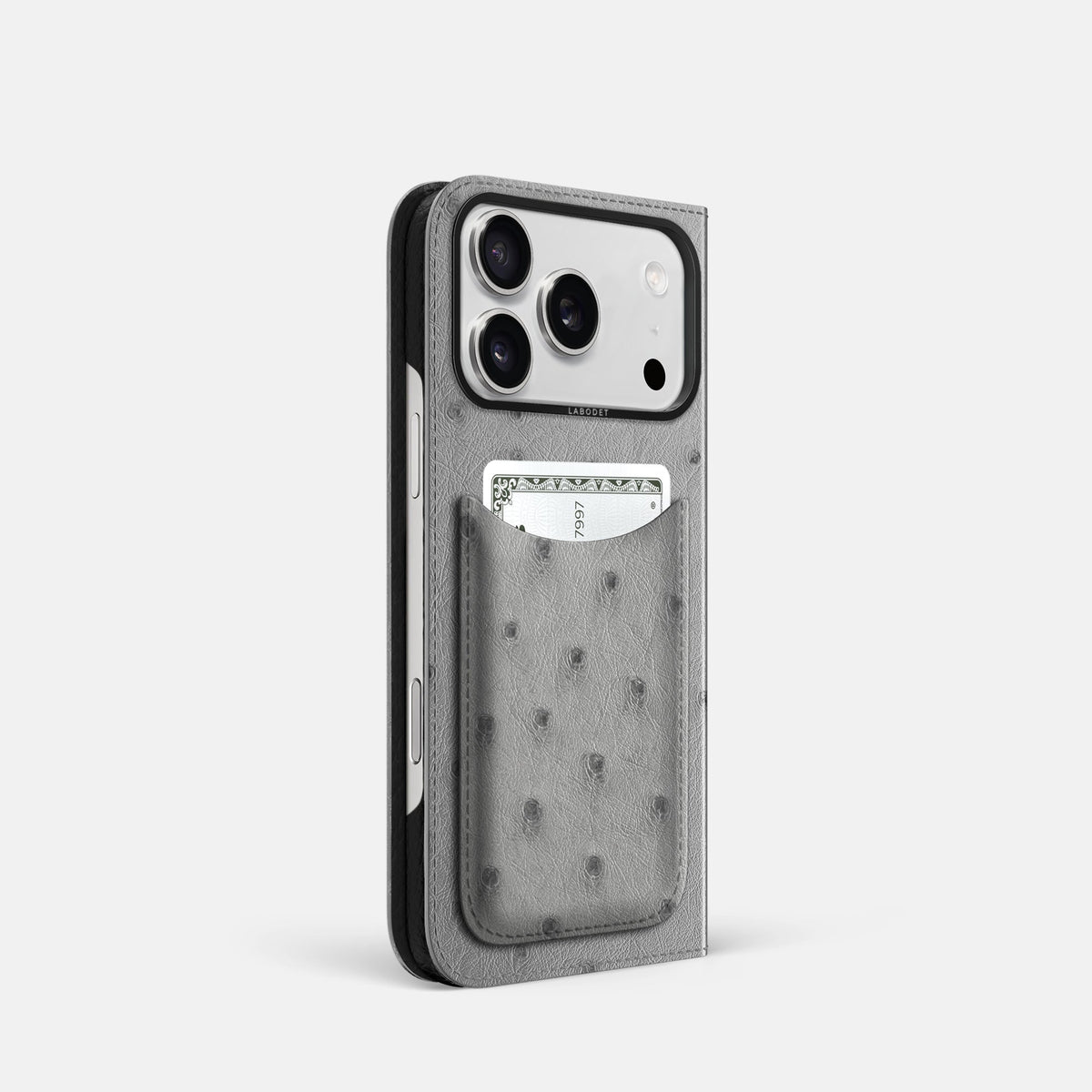 Folio Case with Card For iPhone 18 Pro In Ostrich -1 | Silver-Black