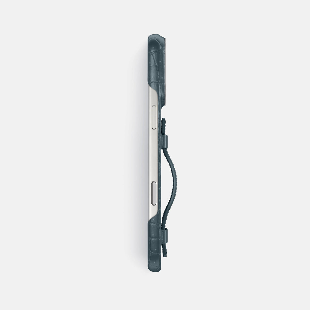 Handle Case For iPhone 18 Pro Max In Porosus Crocodile -3 | Denim-Steel