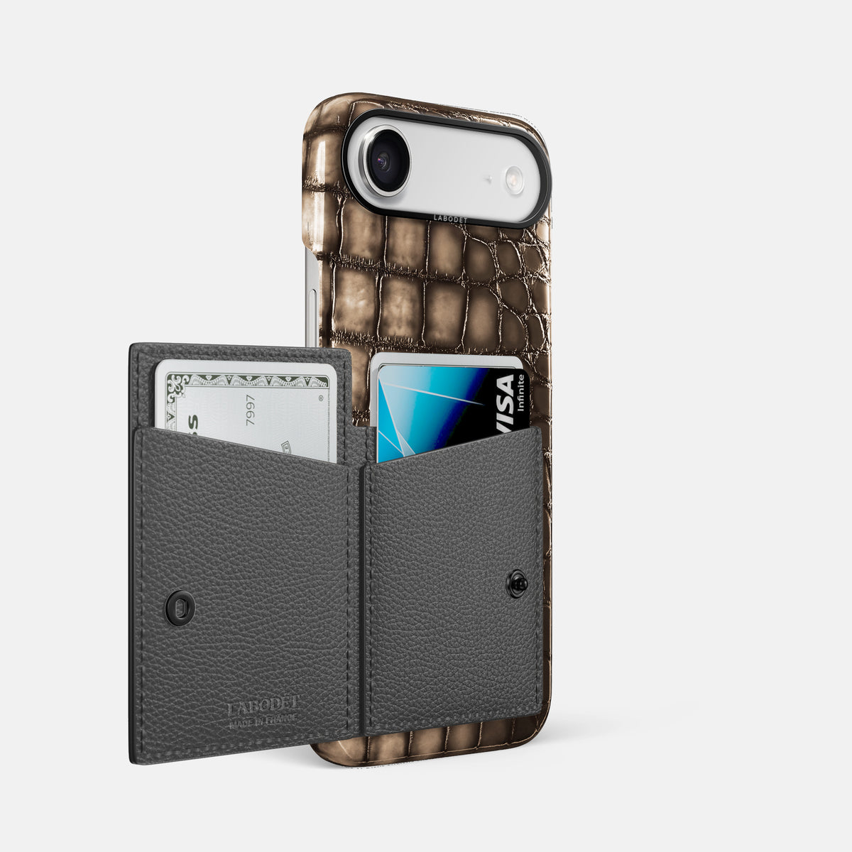 Bi-Fold Case For iPhone 17 Air In Patina Alligator -2 | Etoupe-Black