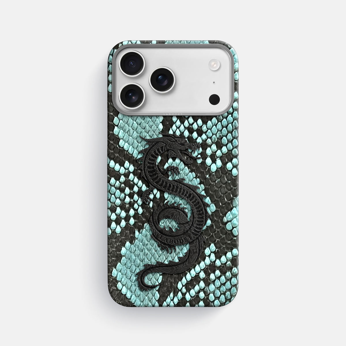 Classic Case With Carbon Dragon For iPhone 17 Pro Max In Deluxe Python -1 | Blue-Lagoon-Steel