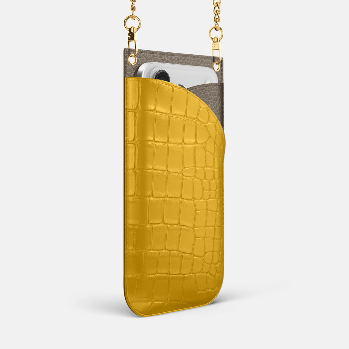 Crossbody Bag For iPhone 17 Pro In Alligator -2 | Yellow-Gold