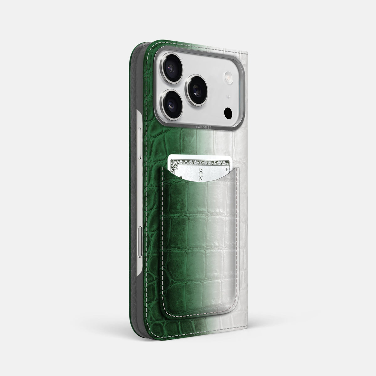 Folio Case with Card For iPhone 18 Pro Max In Himalayan Crocodile -1 | Green-Steel