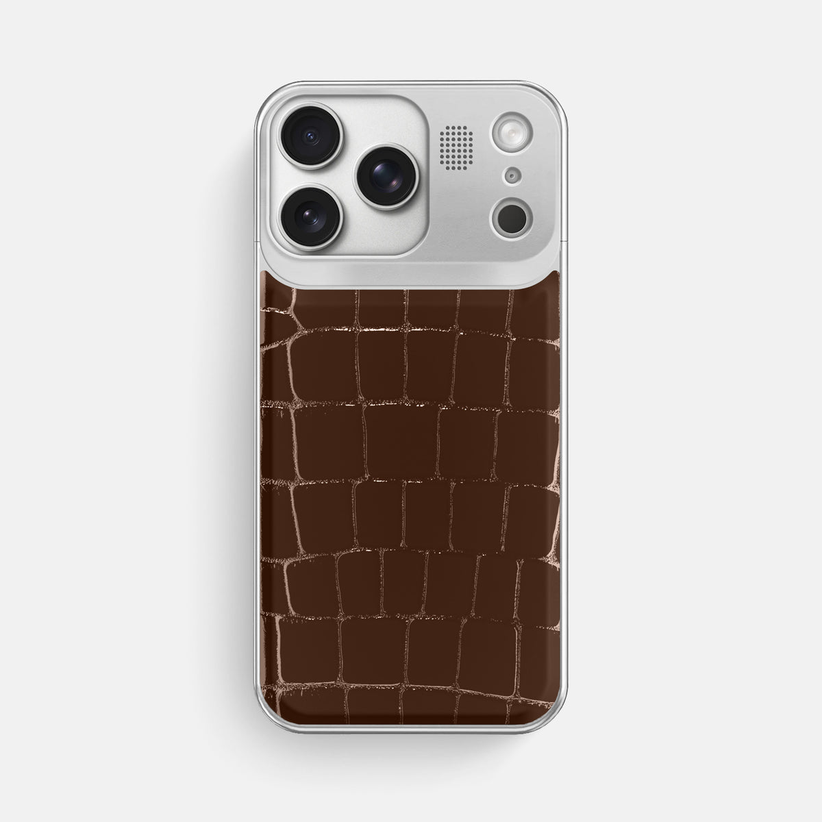 Metal Case For iPhone 17 Pro Max In Shiny Alligator -1 | Brown-Steel