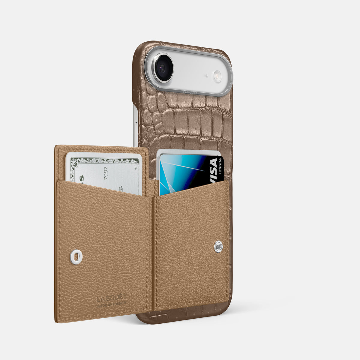 Bi-Fold Case For iPhone 17 Air In Porosus Crocodile -2 | Fur-Brown-Steel