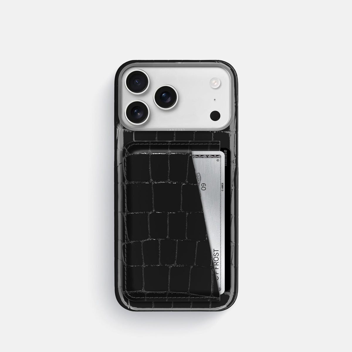 Double Card Case For iPhone 18 Pro In Shiny Alligator -1 | Black-Steel