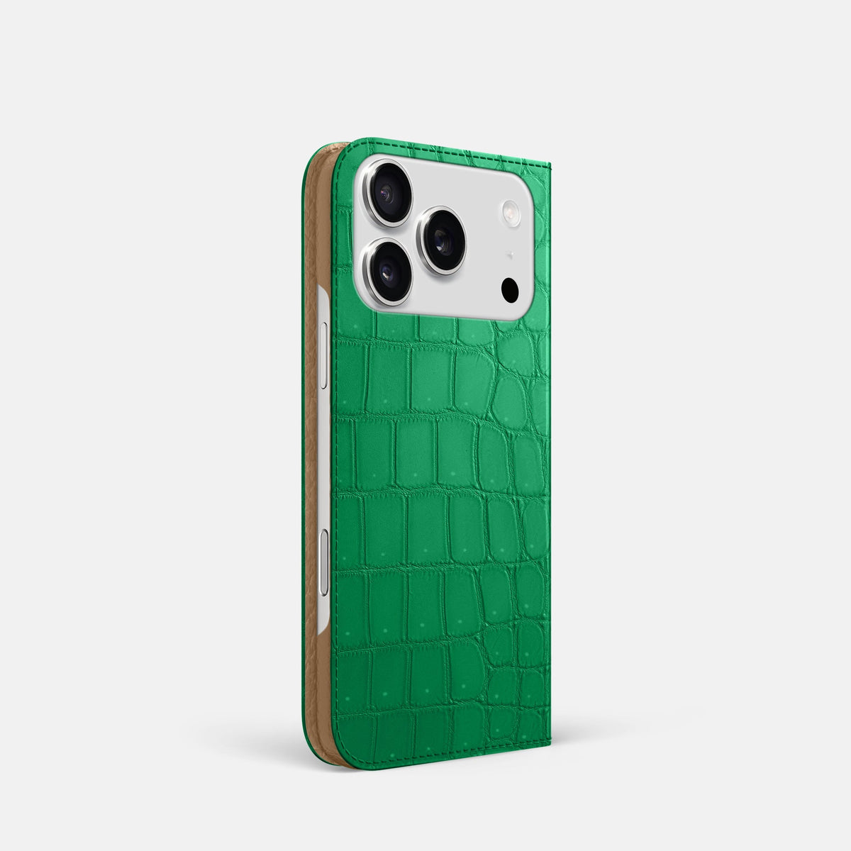 Folio Slim Case For iPhone 18 Pro In Porosus Crocodile -1 | Cactus-Green