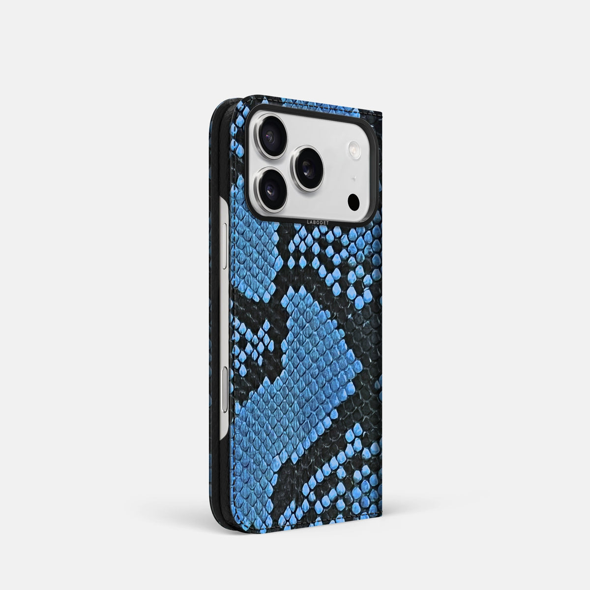 Folio Case For iPhone 18 Pro In Deluxe Python -1 | Blue-Jeans-Black
