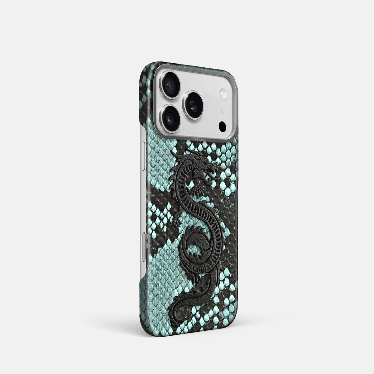 Classic Case With Carbon Dragon For iPhone 18 Pro In Deluxe Python -2 | Blue-Lagoon-Steel