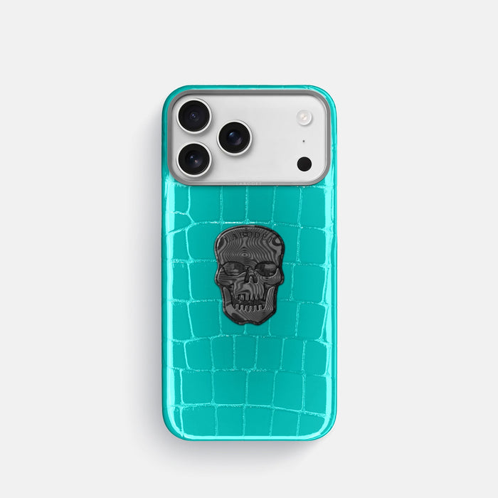 Classic Case With Carbon Skull For iPhone 18 Pro In Shiny Alligator -1 | Mint-Steel
