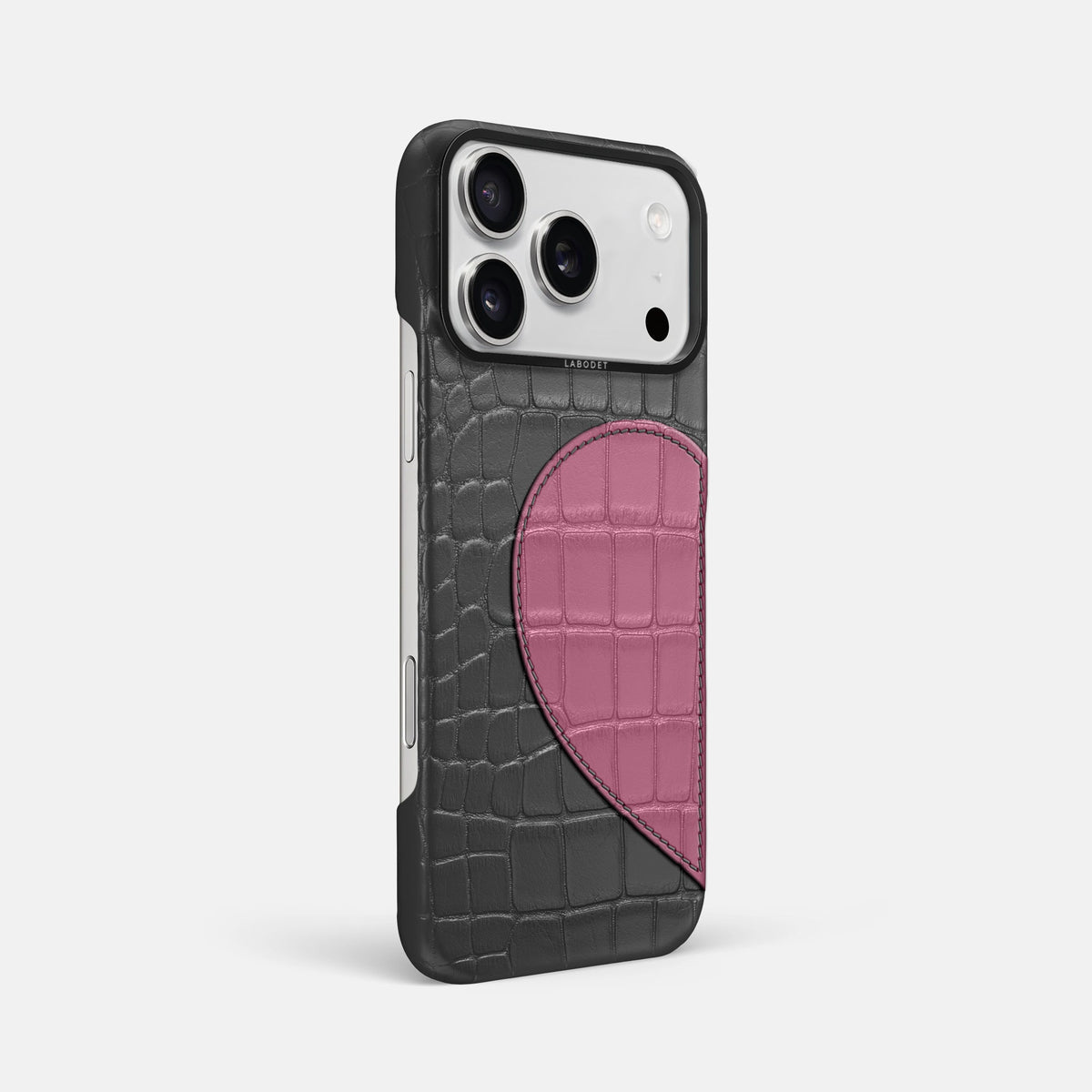 Classic Case With Half Heart - Left For iPhone 18 Pro Max In Alligator -2 | Grey-Black