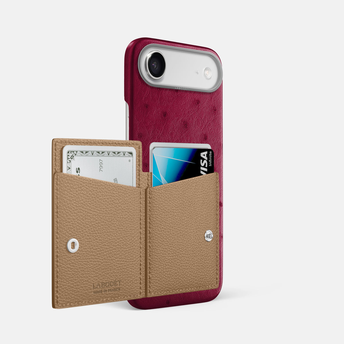 Bi-Fold Case For iPhone 17 Air In Ostrich -2 | Bordeaux-Steel