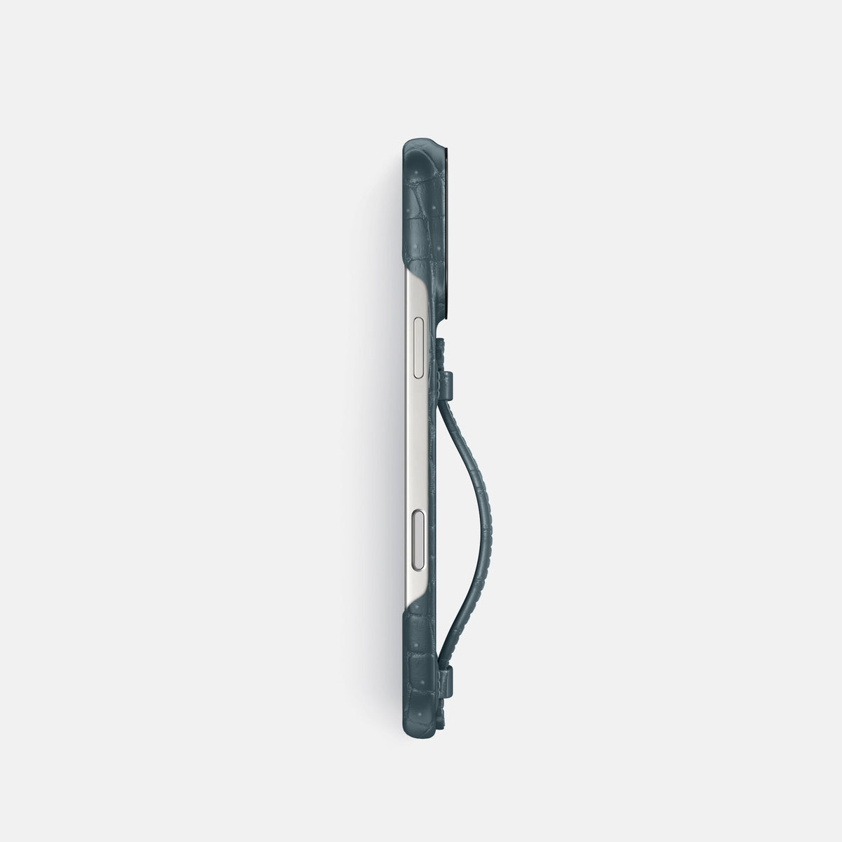 Center Handle For iPhone 18 Pro In Porosus Crocodile -2 | Denim-Black