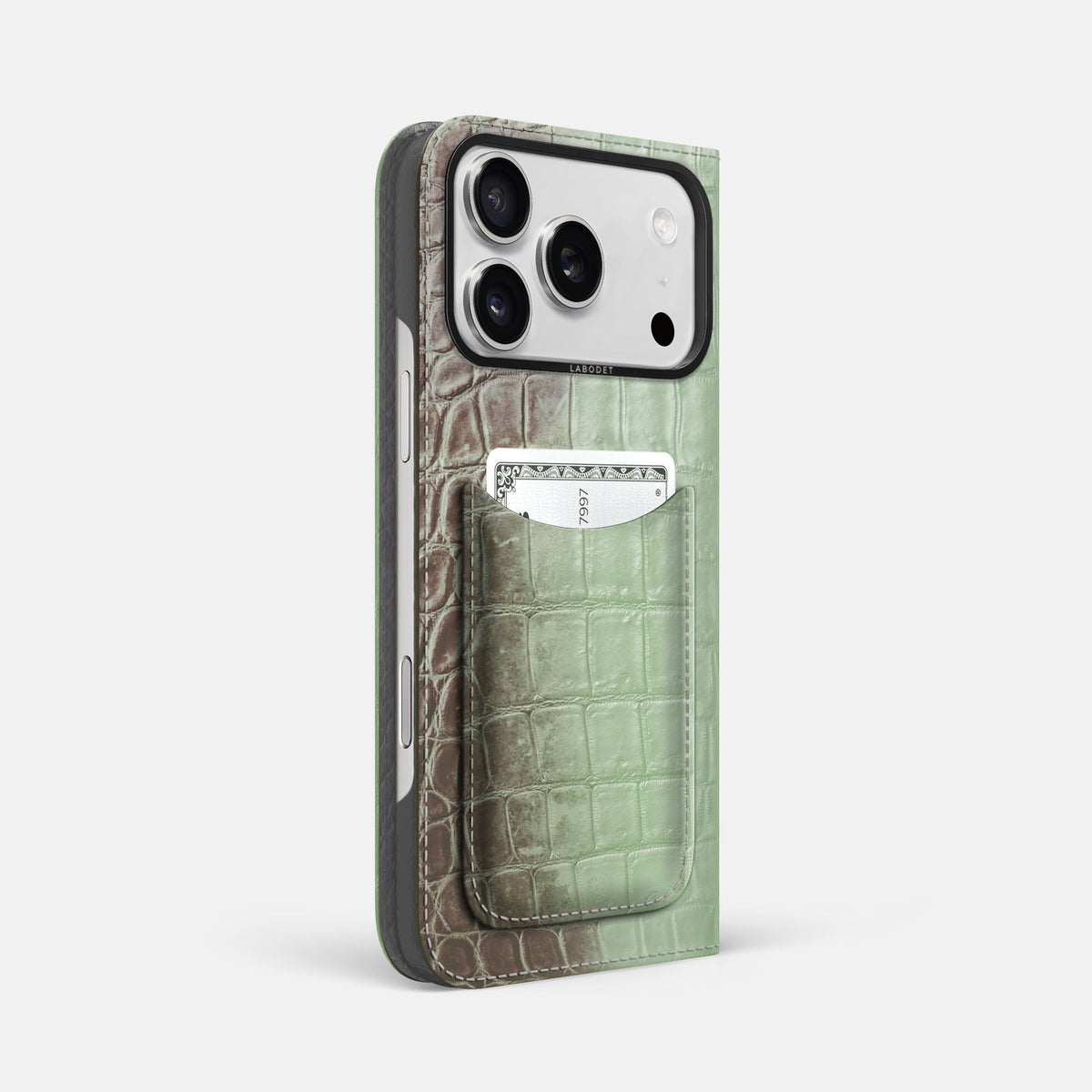 Folio Case with Card For iPhone 18 Pro Max In Himalayan Crocodile -1 | Pistachio-Black