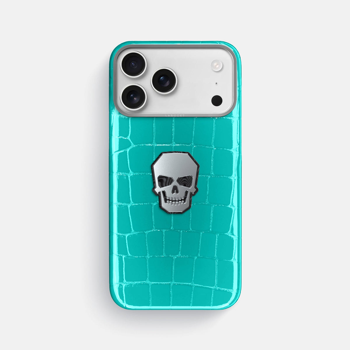 Classic Case With Titanium Skull For iPhone 18 Pro Max In Shiny Alligator -1 | Mint-Steel