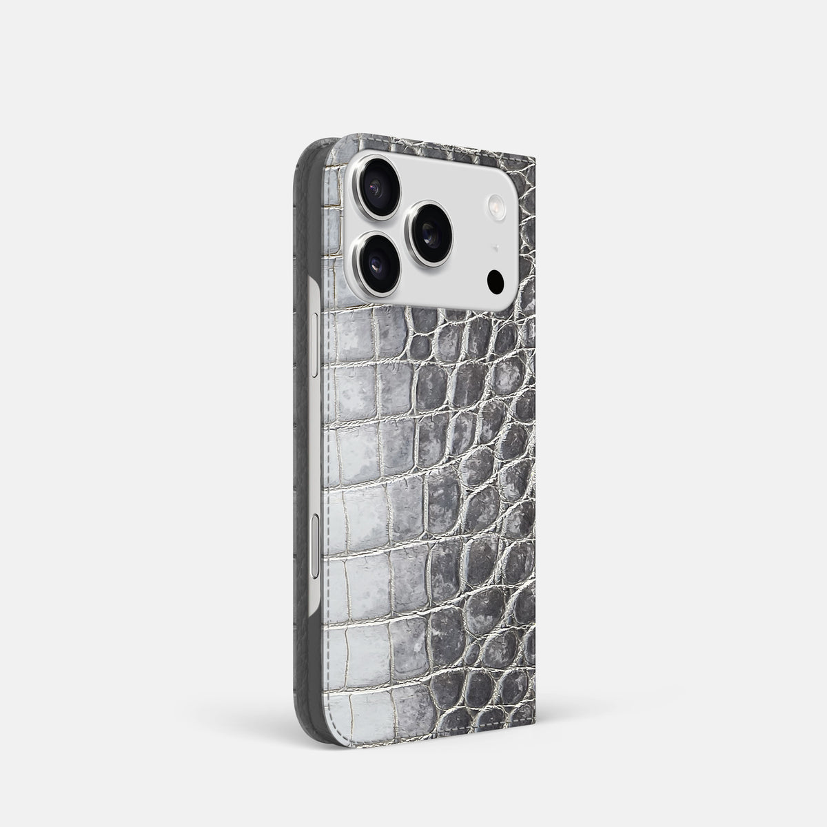 Folio Slim Case For iPhone 17 Pro In Himalayan Crocodile -1 | Silver