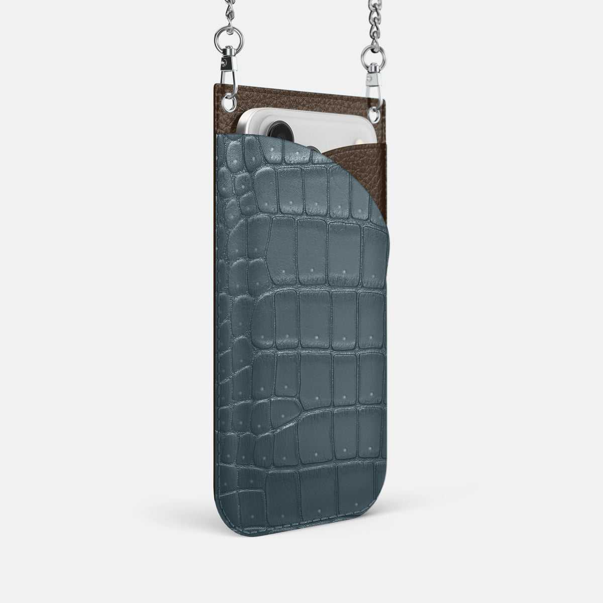 Crossbody Bag For iPhone 18 Pro In Porosus Crocodile -2 | Denim-Steel