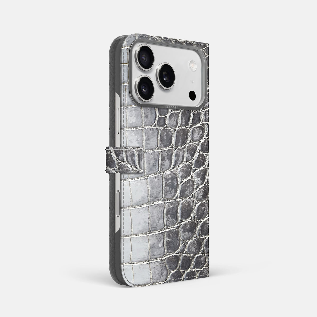 Folio Case with Clasp For iPhone 17 Pro Max In Himalayan Crocodile -1 | Silver-Steel