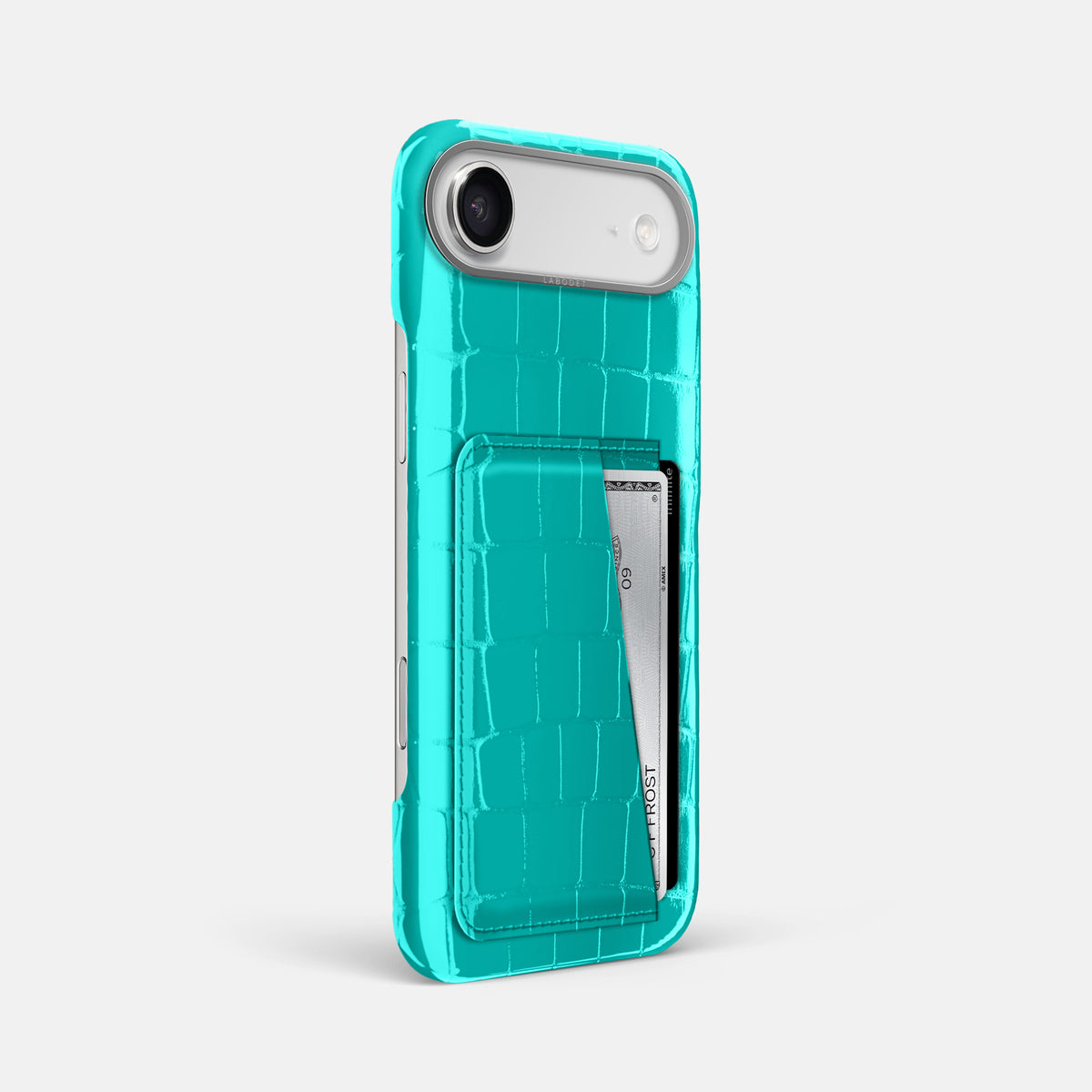 Double Card Case For iPhone 17 Air In Shiny Alligator -2 | Mint-Steel