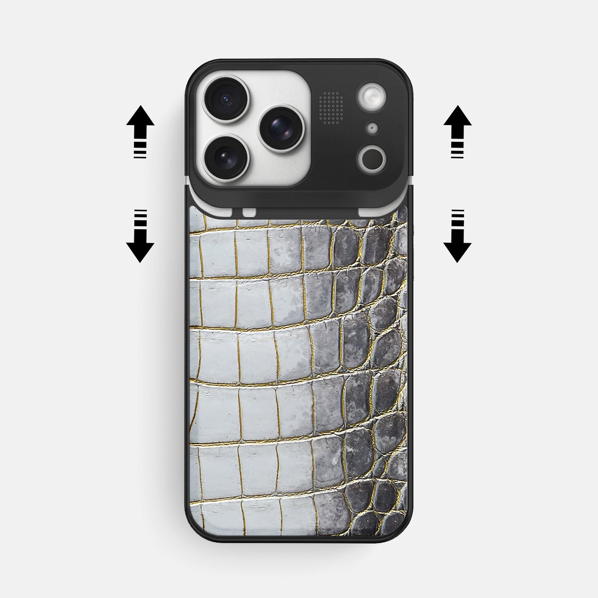 Metal Case For iPhone 17 Pro Max In Himalayan Crocodile -2 | Gold-Black