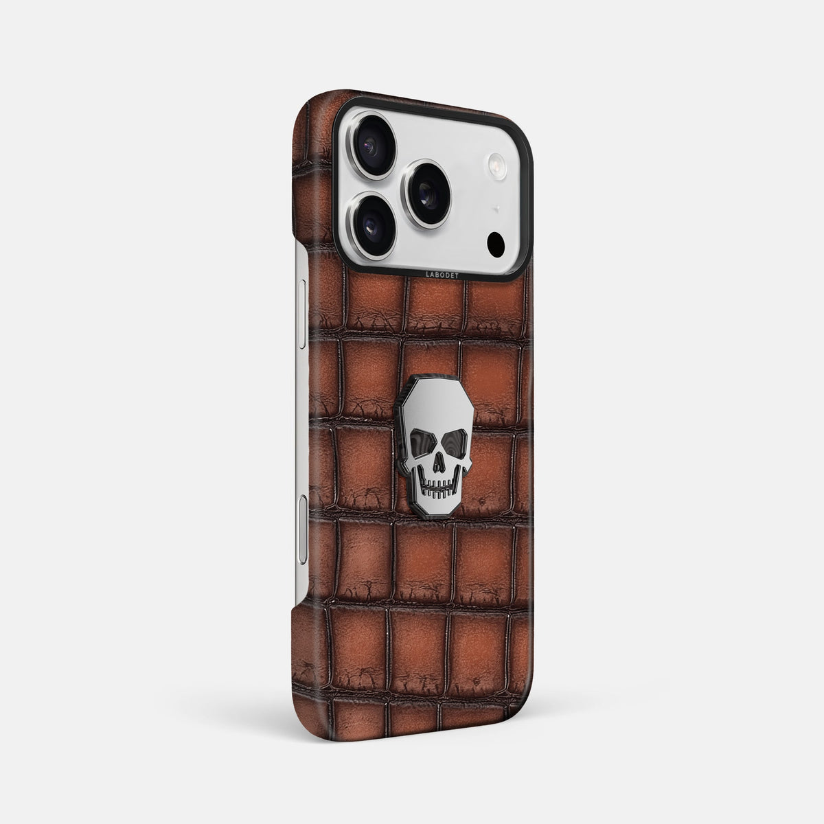 Classic Case With Titanium Skull For iPhone 18 Pro Max In Patina Alligator -2 | Baobab-Black