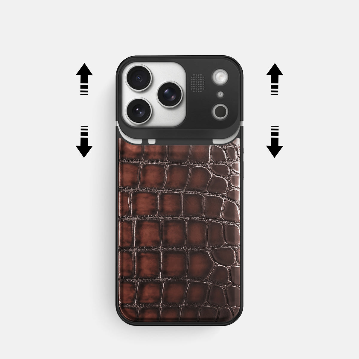 Metal Case For iPhone 17 Pro In Patina Alligator -2 | Havana-Brown-Black