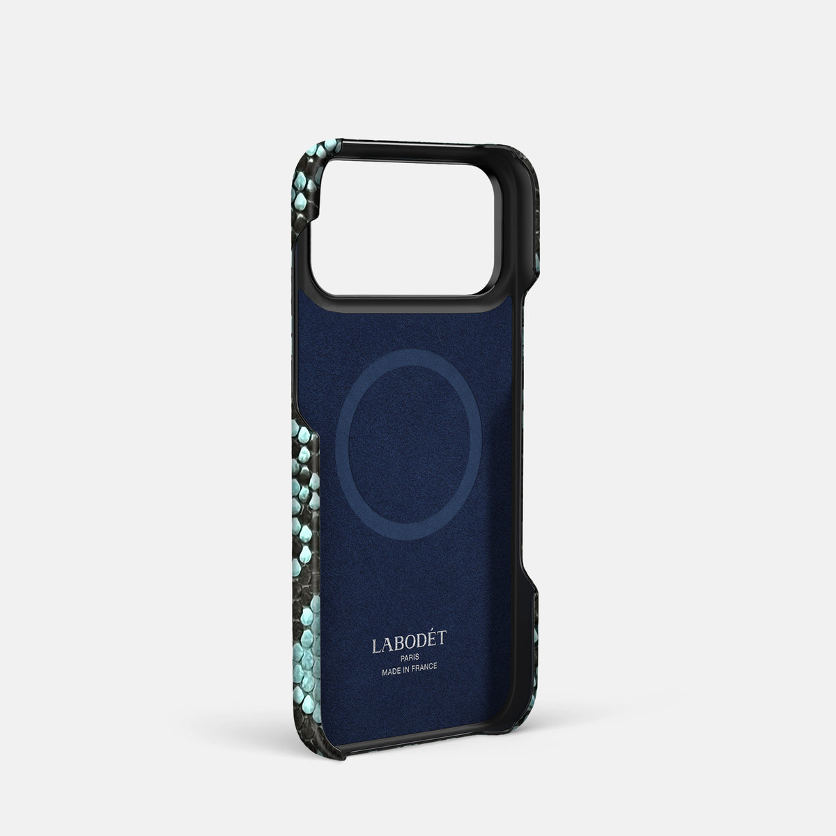 Bi-Fold Case For iPhone 17 Pro In Deluxe Python -3 | Blue-Lagoon-Black