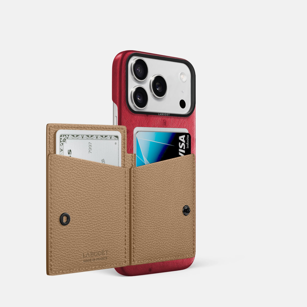 Bi-Fold Case For iPhone 18 Pro In Ostrich -2 | Red-Black
