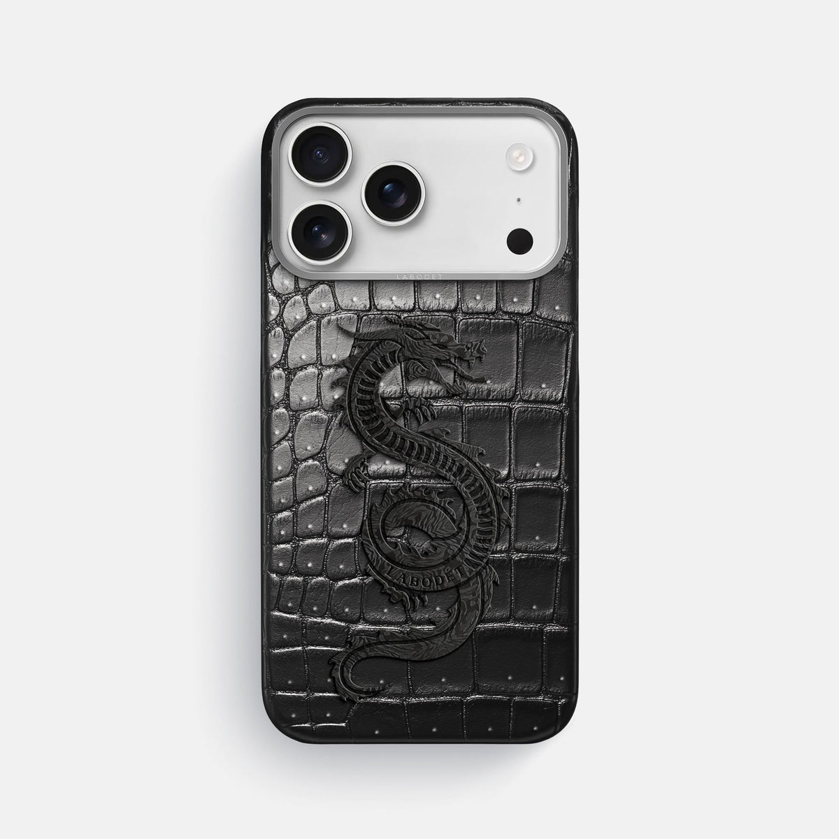 Classic Case With Carbon Dragon For iPhone 18 Pro Max In Porosus Crocodile -1 | Shiny-Black-Steel