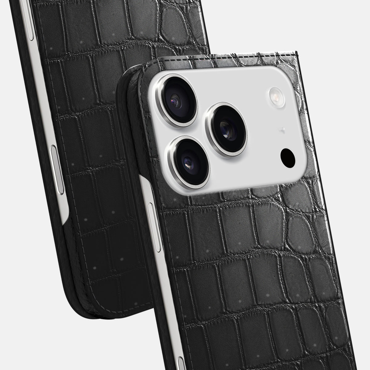 Folio Slim Case For iPhone 17 Pro In Porosus Crocodile -5 | Shiny-Black